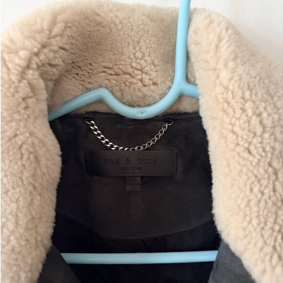 rag & bone Mack Suede Aviator Jacket, Small, Dark Grey - Picture 4 of 5